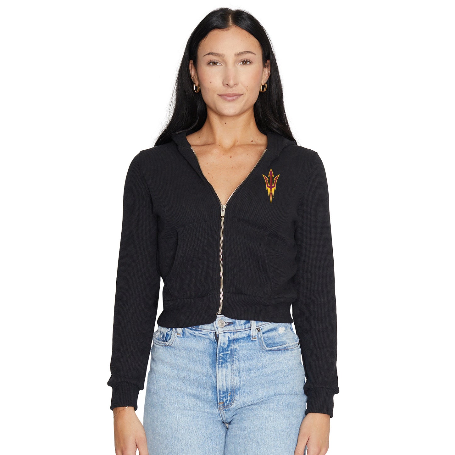 Arizona State ASU Waffle Knit Zip Up Womens Hoodie T-Shirts, Sweatshirt | CiraTrend.com (Image 1)