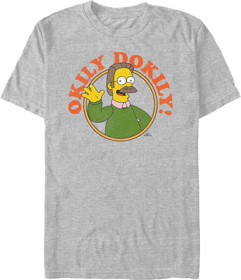 Athletic Heather Ned Flanders Okily Dokily Simpsons T-Shirt Hoodie, Sweatshirt | CiraTrend.com (Image 1)