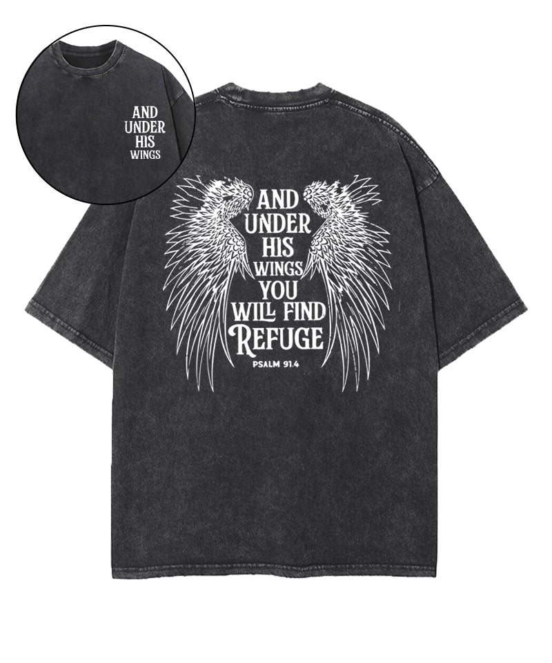 Under His Wings Double Sided Washed Christian T-shirt Hoodie, Sweatshirt | CiraTrend.com (Image 1)
