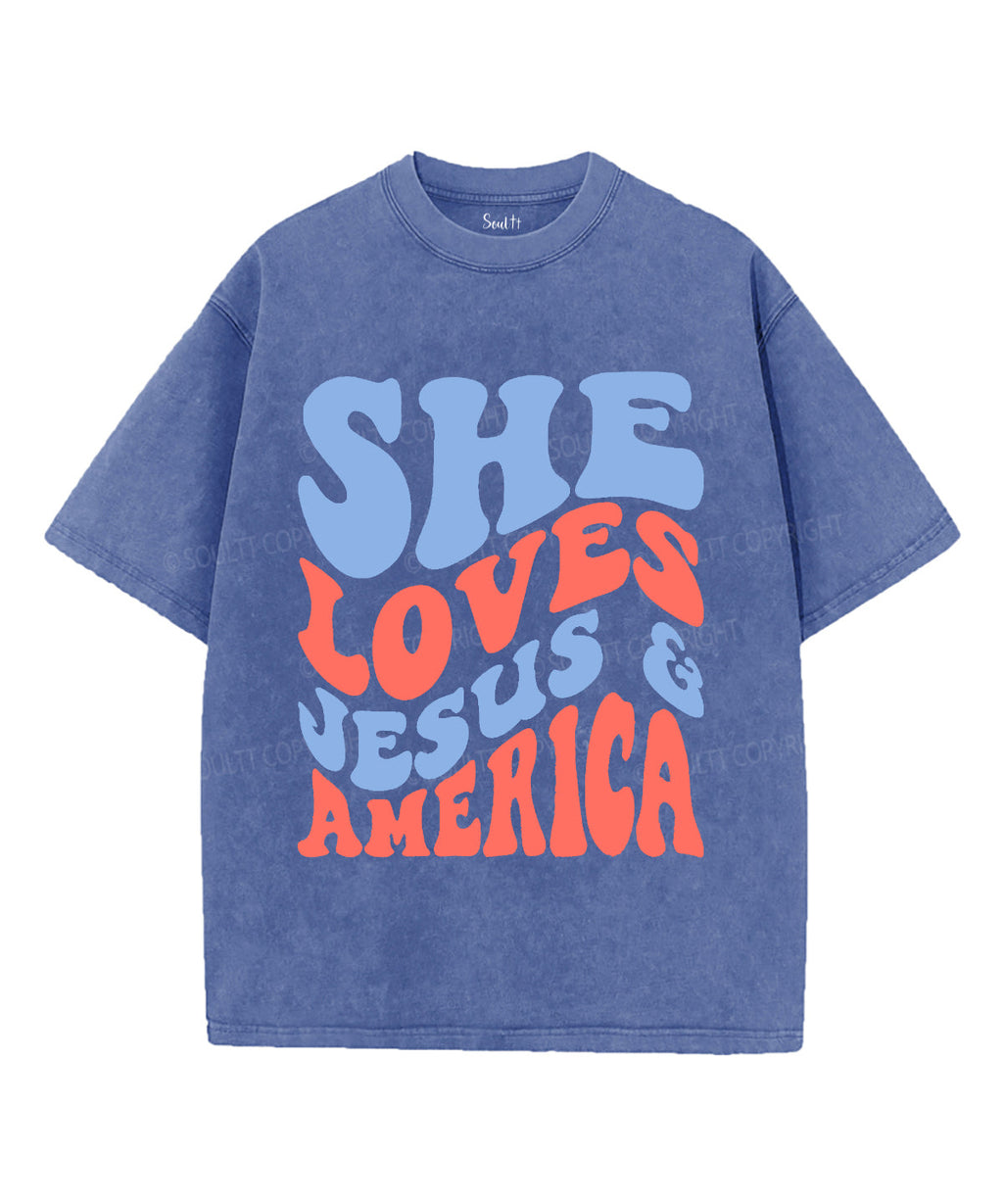 She Loves Jesus And America Unisex Washed Christian T-shirt Style003 Hoodie, Sweatshirt | CiraTrend.com (Image 3)