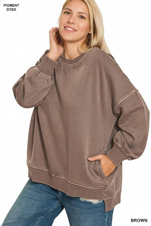 1121 Plus Pigment Dye Fleece Hi Low Hem Pullover with Pocket SI-2