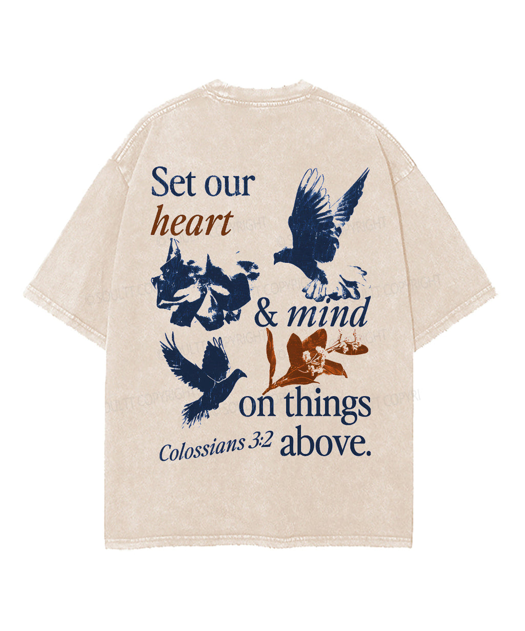 Set Our Heart Double Sided Unisex Washed Christian T-shirt Hoodie, Sweatshirt | CiraTrend.com (Image 4)