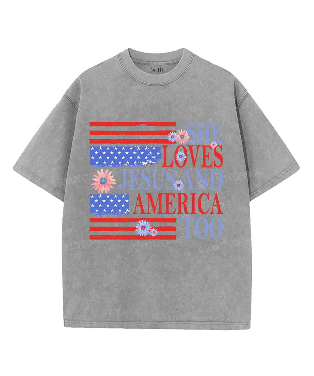 She Loves Jesus And America Unisex Washed Christian T-shirt Style004 Hoodie, Sweatshirt | CiraTrend.com (Image 2)