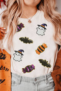 Sequined Halloween Spirit Pattern Patched Custom Tee (S-3XL)