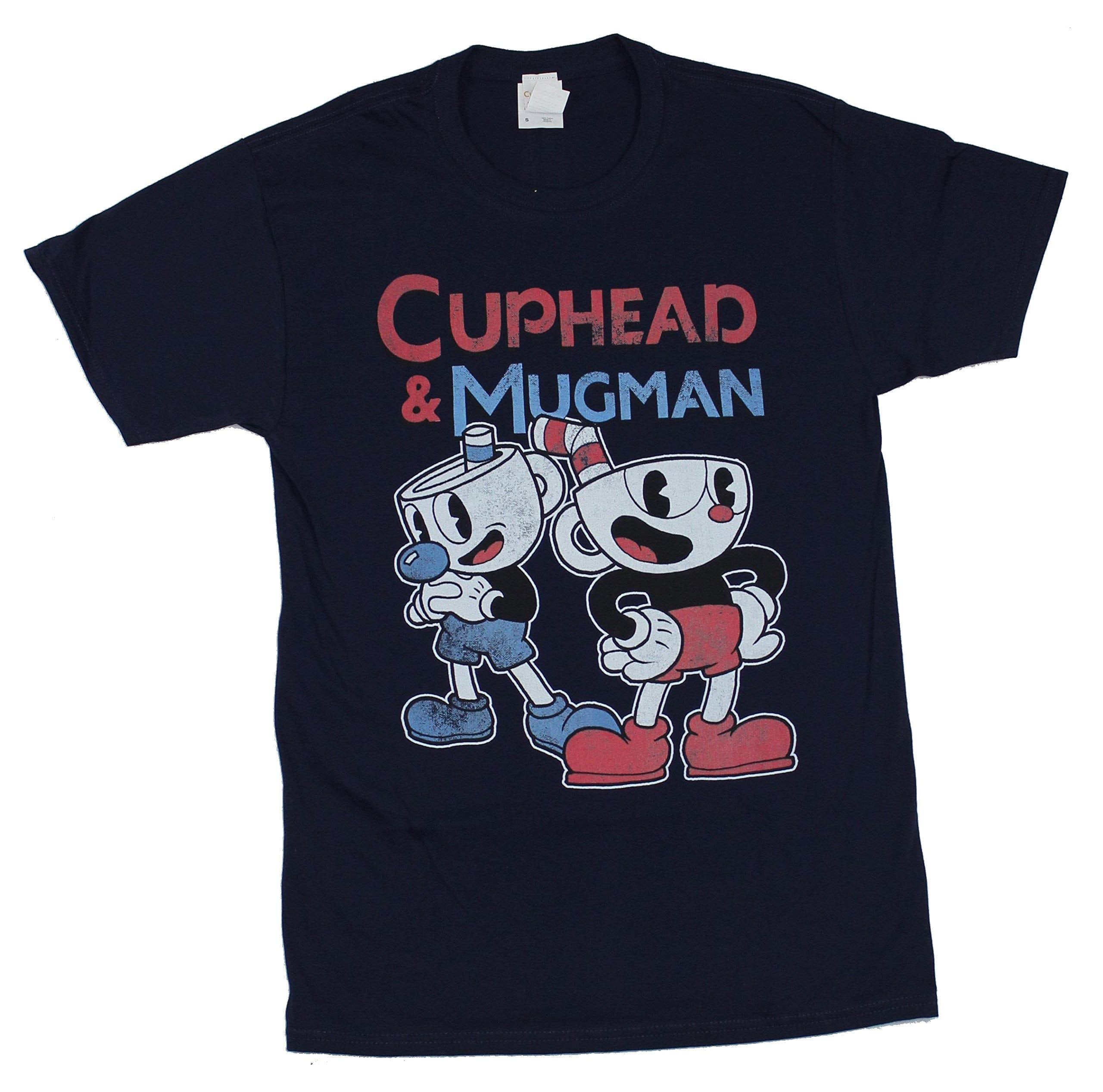 Cuphead Mens T-Shirt - Cuphead & mugman standing Under Logo Image Hoodie, Sweatshirt | CiraTrend.com
