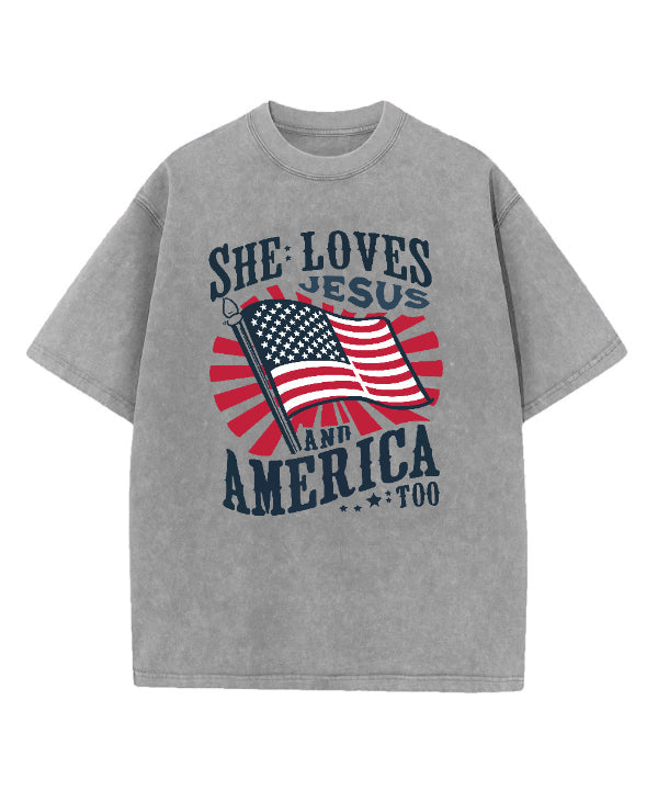 She Loves Jesus & America Washed Christian T-shirt Hoodie, Sweatshirt | CiraTrend.com (Image 4)