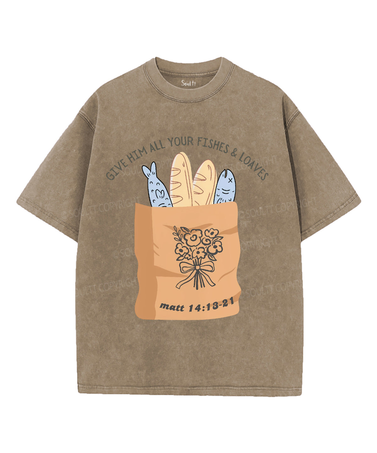 Give Him All You Fishes &Loaves Unisex Washed Christian T-shirt Hoodie, Sweatshirt | CiraTrend.com (Image 5)