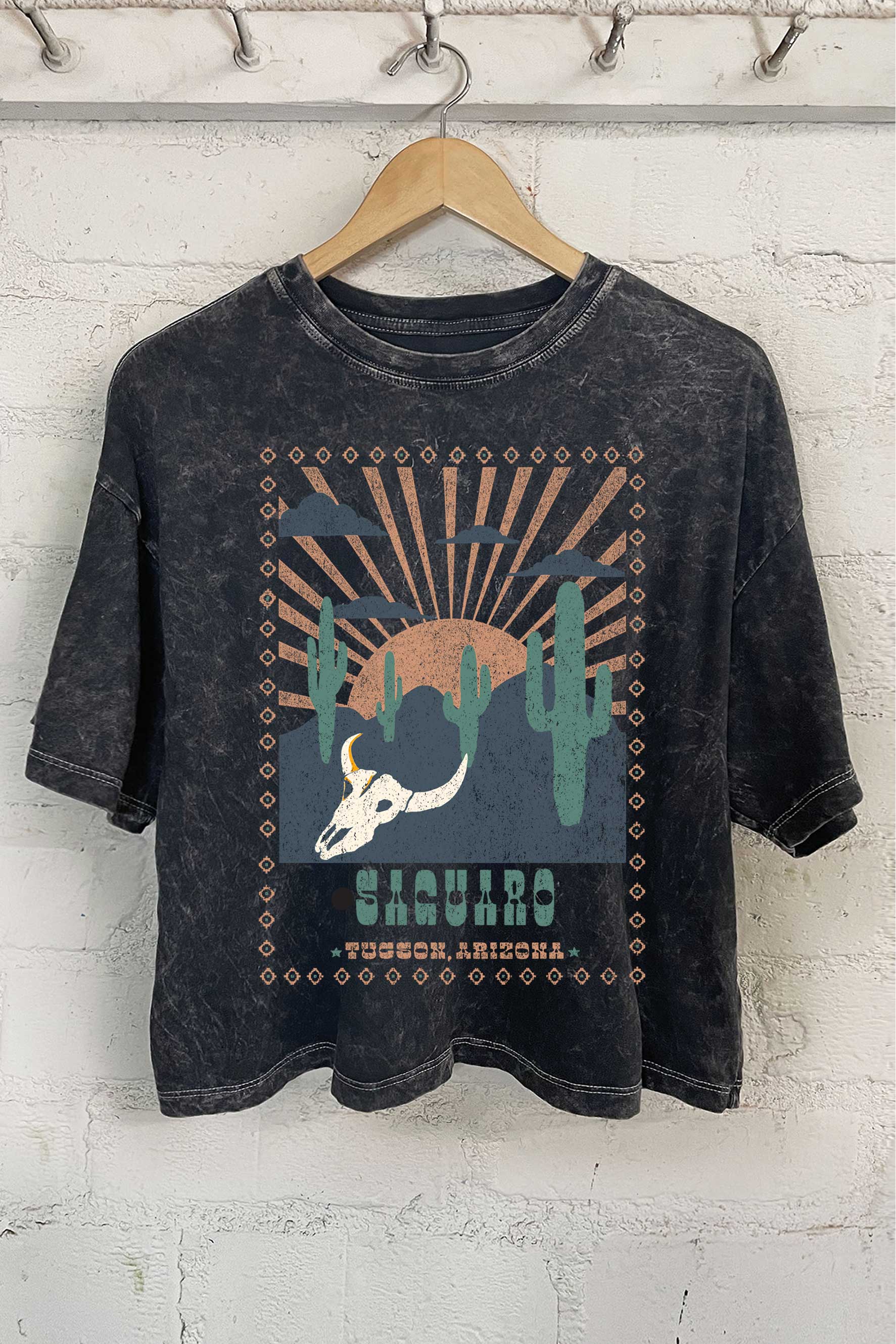Sacuaro Cactus Graphic Mineral Washed Crop Top
