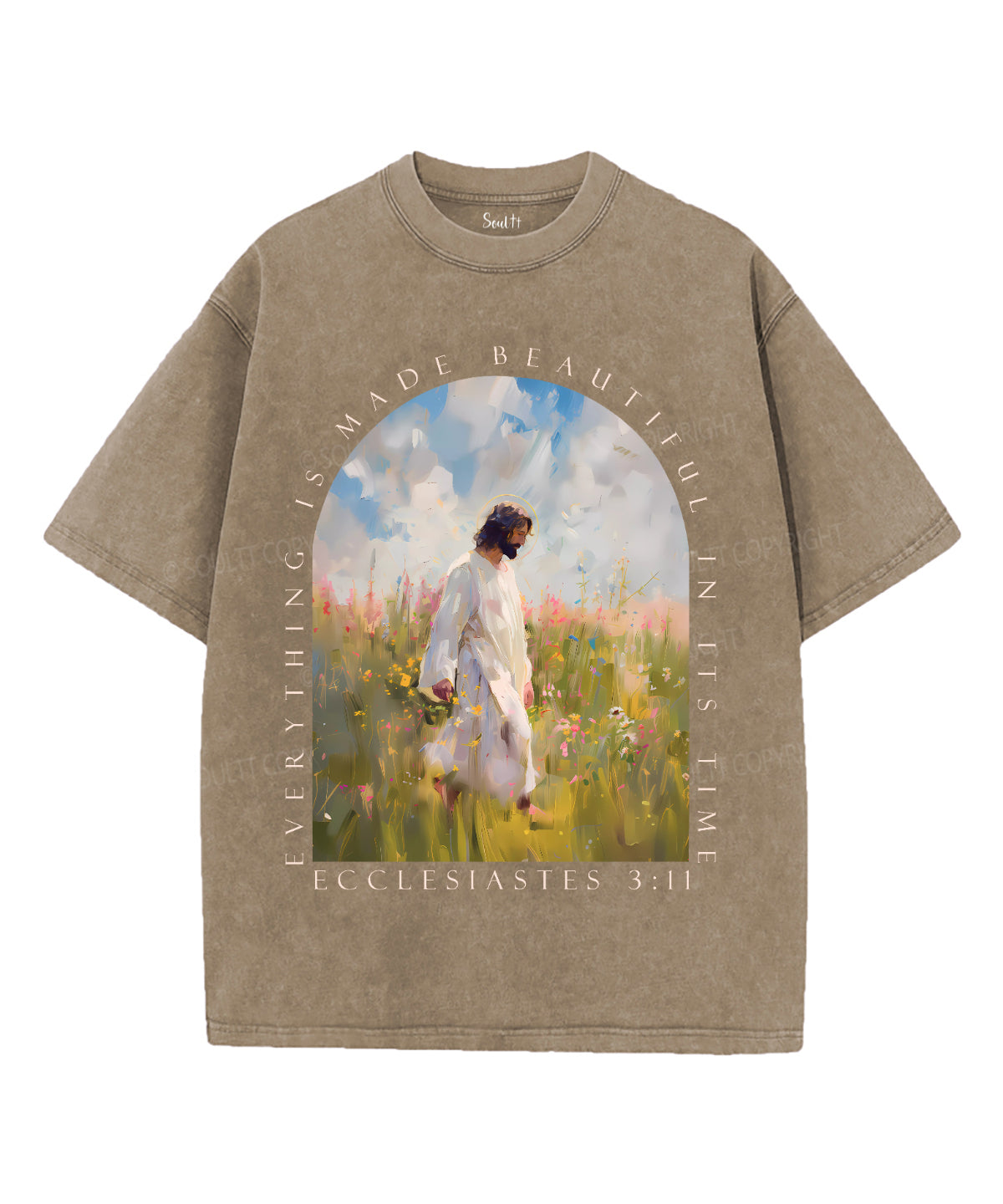 Everything Is Made Beautiful In It's Time Unisex Washed Christian T-shirt Hoodie, Sweatshirt | CiraTrend.com (Image 1)