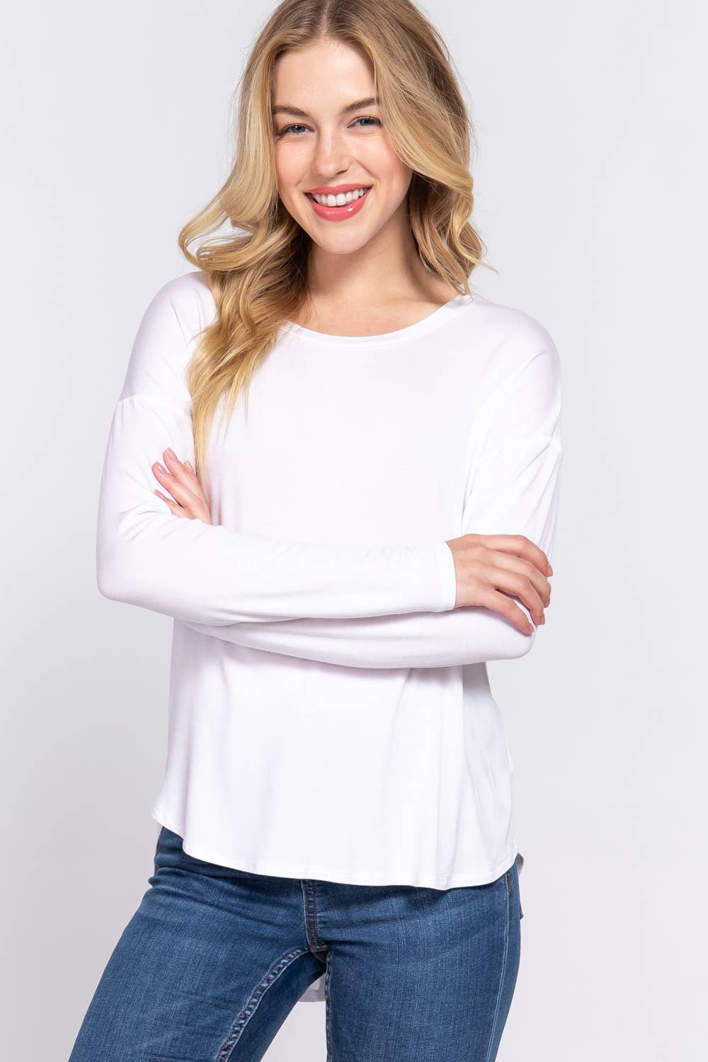...SI-24969 Slim Fit Long Dolman Hi-Low Hem Top