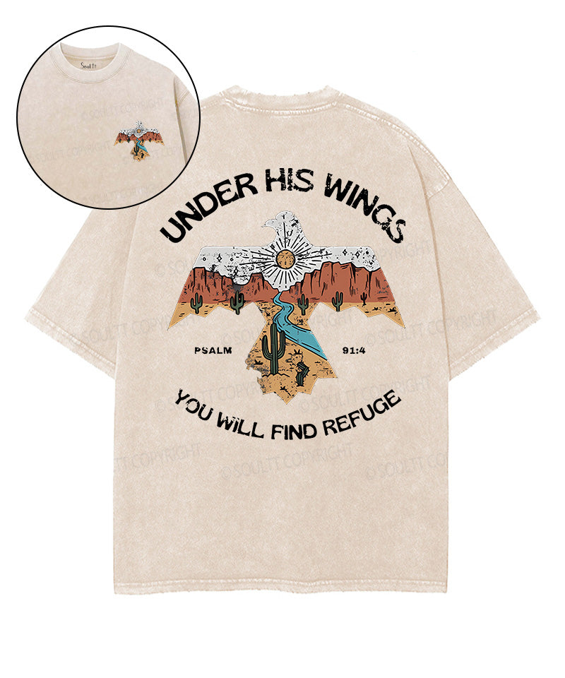 Under His Wings You Will Find Refuge Double Sided Unisex Washed Christian T-shirt Hoodie, Sweatshirt (Image 1)