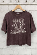 Cowboy Boots Graphic Mineral Washed Long Crop Top
