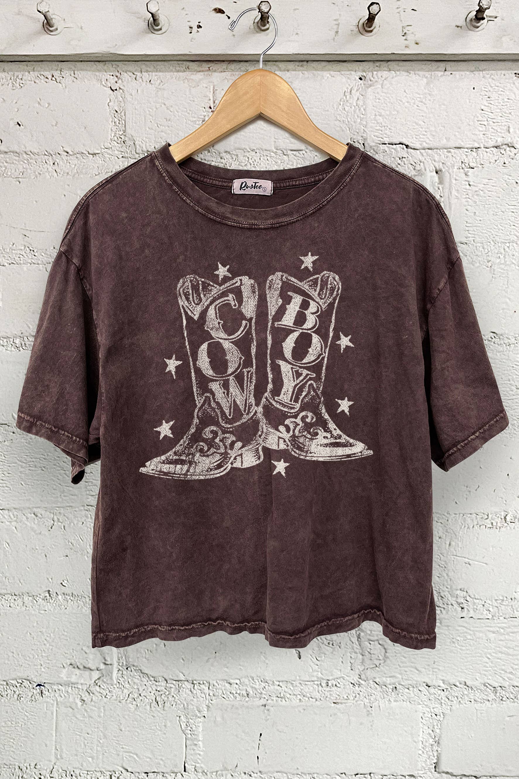 Cowboy Boots Graphic Mineral Washed Long Crop Top