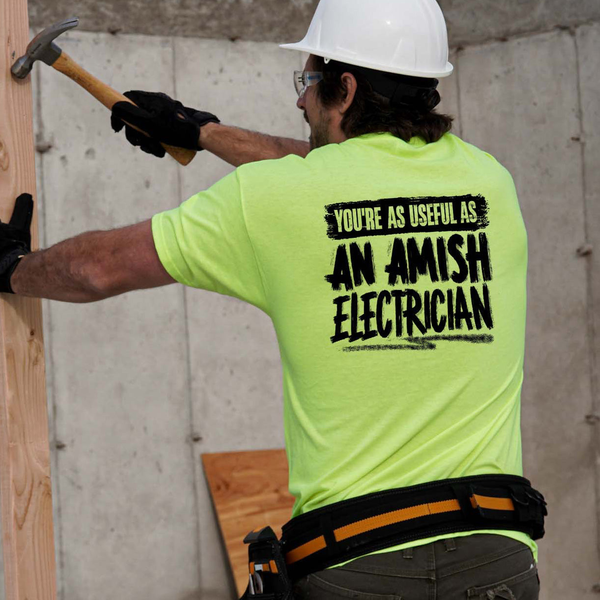 Amish Electrician - Safety Yellow Hi-Vis T-Shirt Hoodie, Sweatshirt | CiraTrend.com (Image 2)