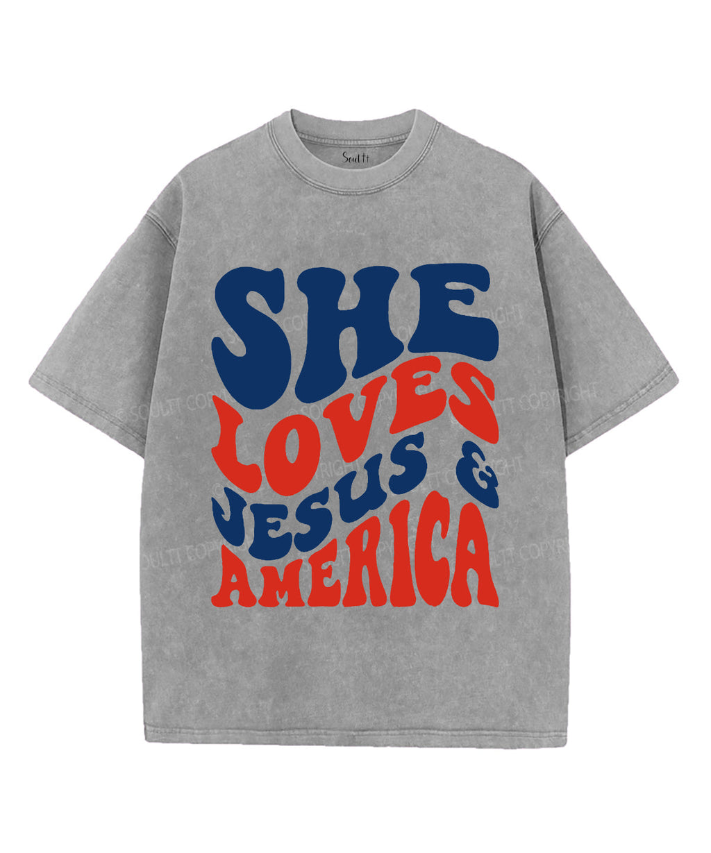 She Loves Jesus And America Unisex Washed Christian T-shirt Style003 Hoodie, Sweatshirt | CiraTrend.com (Image 2)