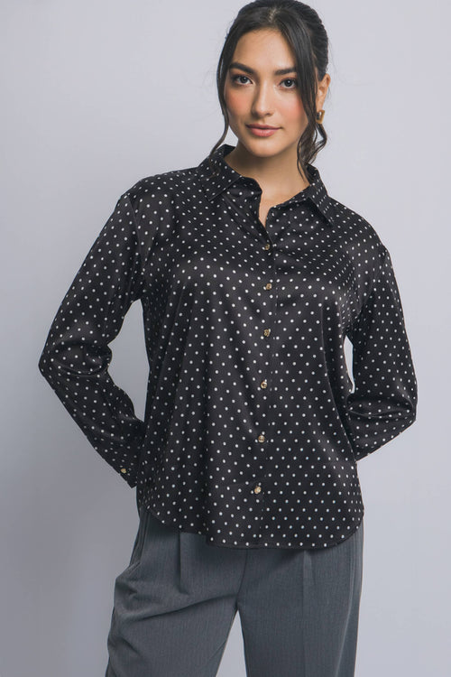1212 Polka Dot Satin Spread Collar Shirt SI-29186