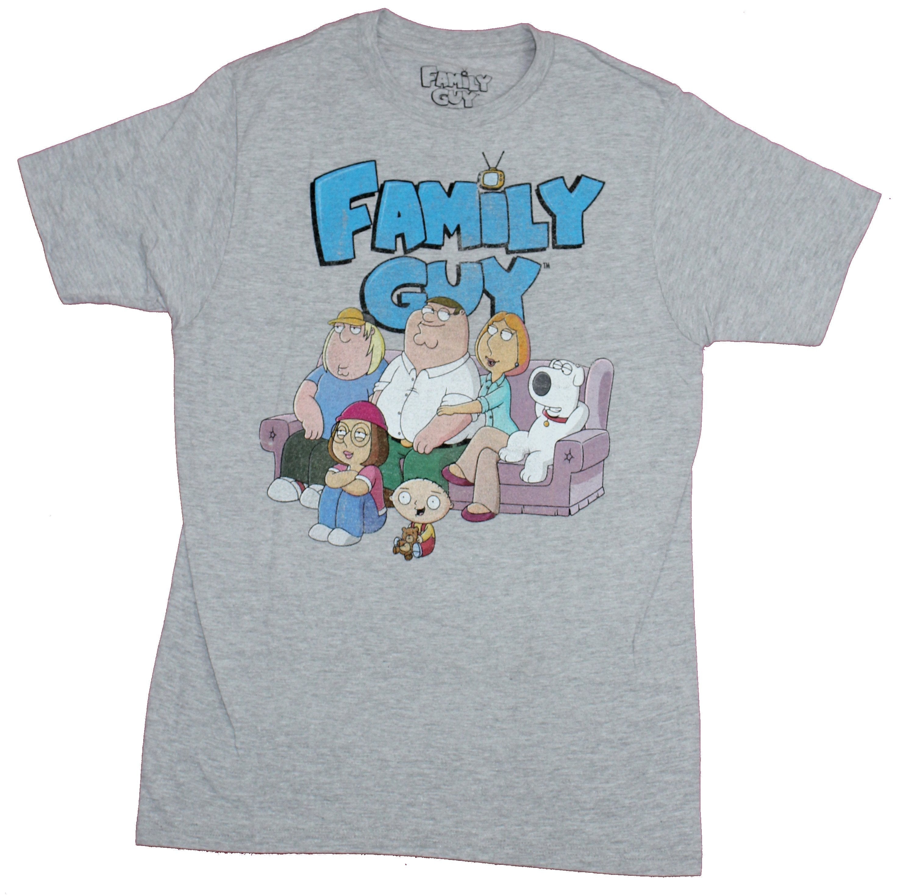Family Guy Mens T-Shirt- Distressed Group Watching To Image Hoodie, Sweatshirt | CiraTrend.com