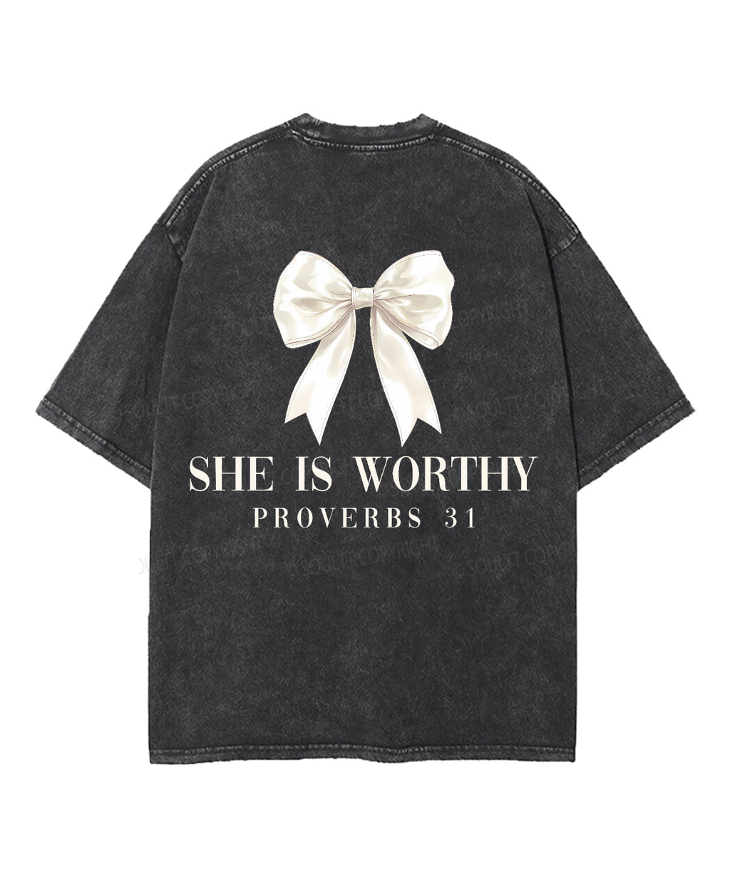She is Worthy Double Sided Unisex Washed Christian T-shirt Hoodie, Sweatshirt | CiraTrend.com (Image 5)