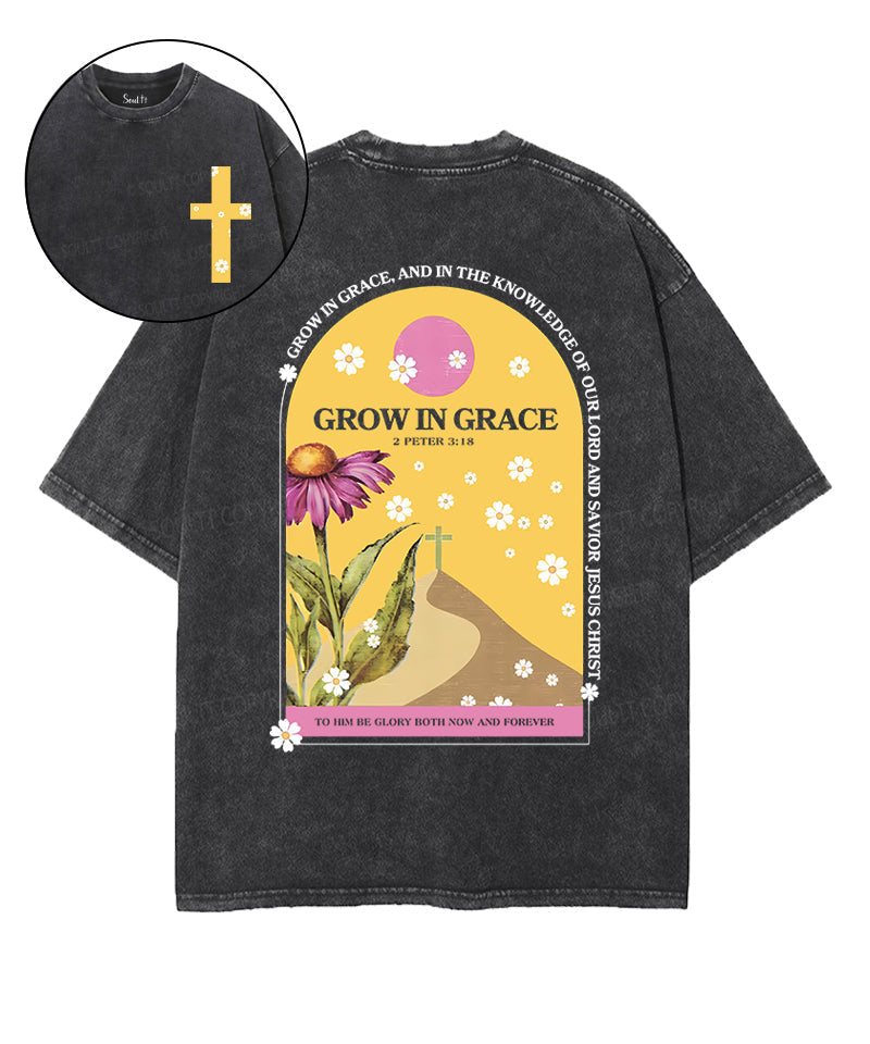 Grow In Grace Double Sided Unisex Washed Christian T-shirt Hoodie, Sweatshirt | CiraTrend.com (Image 1)