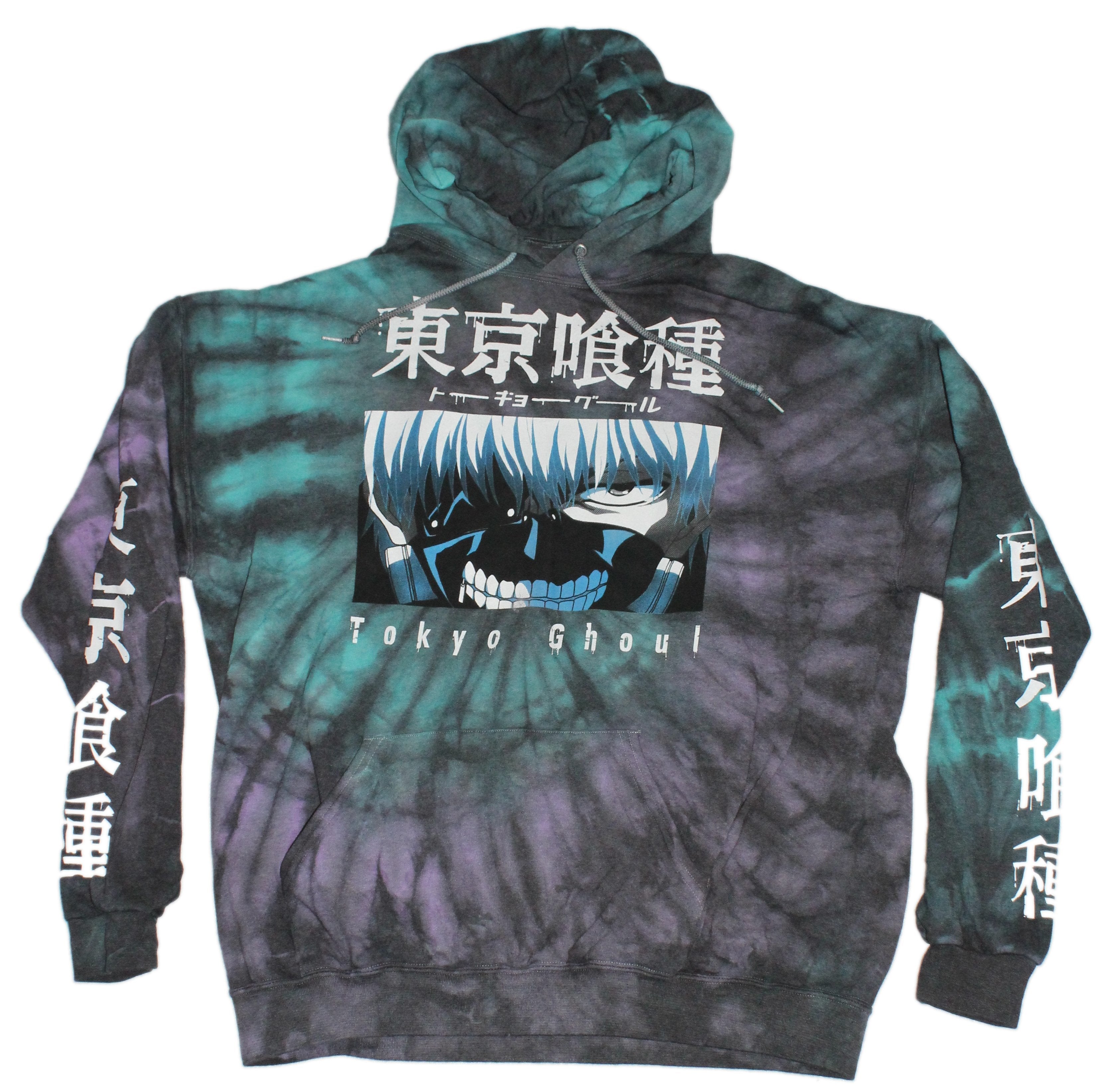 Purple, Green, & Black Tie Dye Tokyo Ghoul Hoodie Ft. Ken Kaneki W/ Mask T-Shirts, Sweatshirt | CiraTrend.com