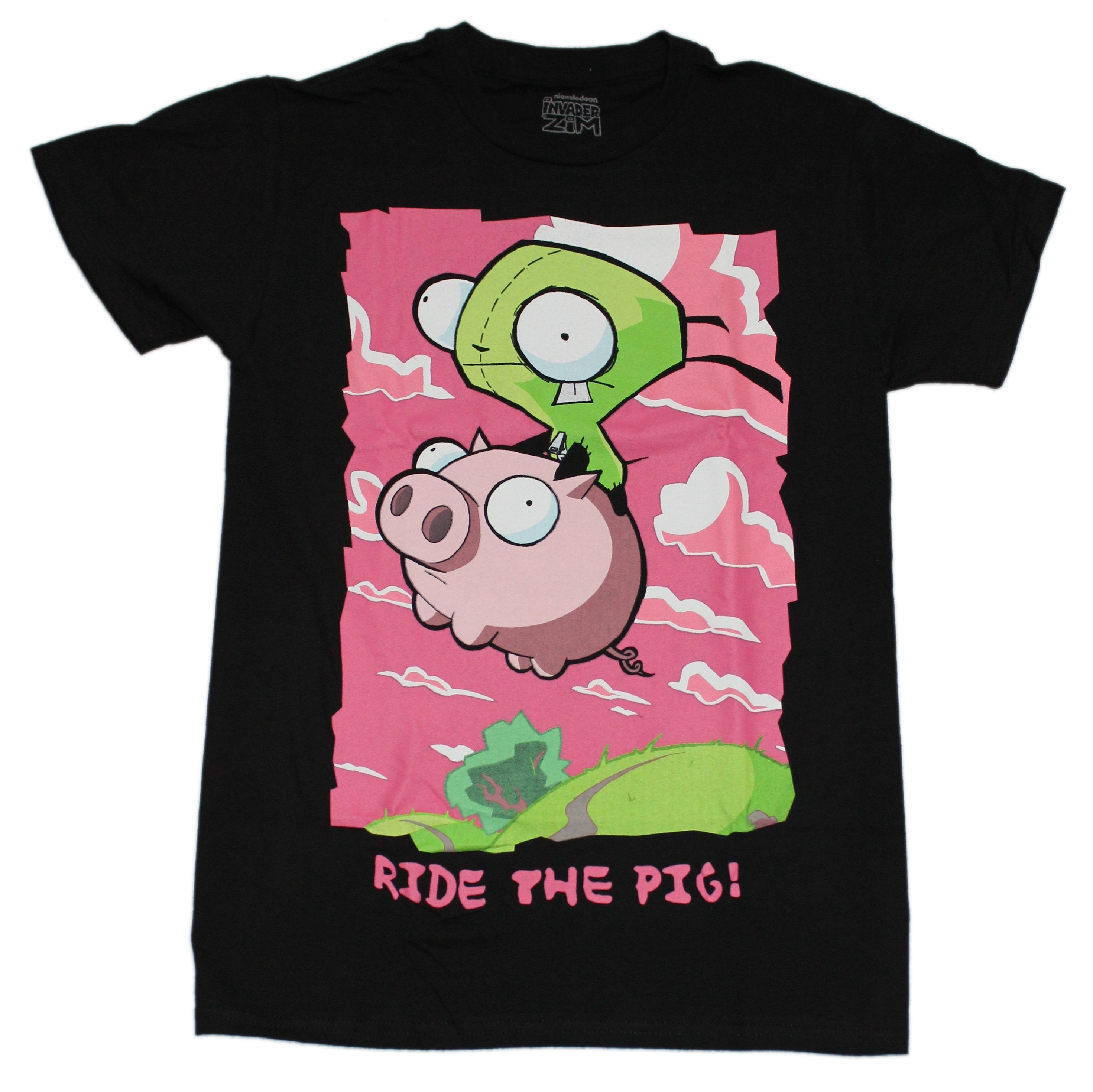 Invader Zim Mens T-Shirt - Ride that Piggy Pink Background Hoodie, Sweatshirt | CiraTrend.com