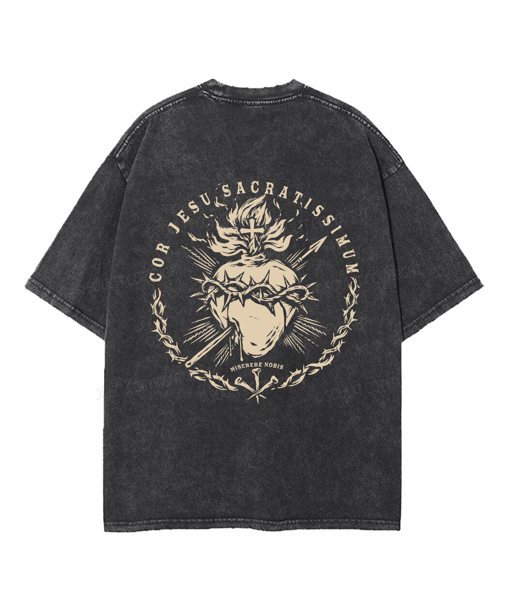 Cor Jesu Sacratissimum Double Sided Unisex Washed Christian T-shirt Hoodie, Sweatshirt | CiraTrend.com (Image 3)