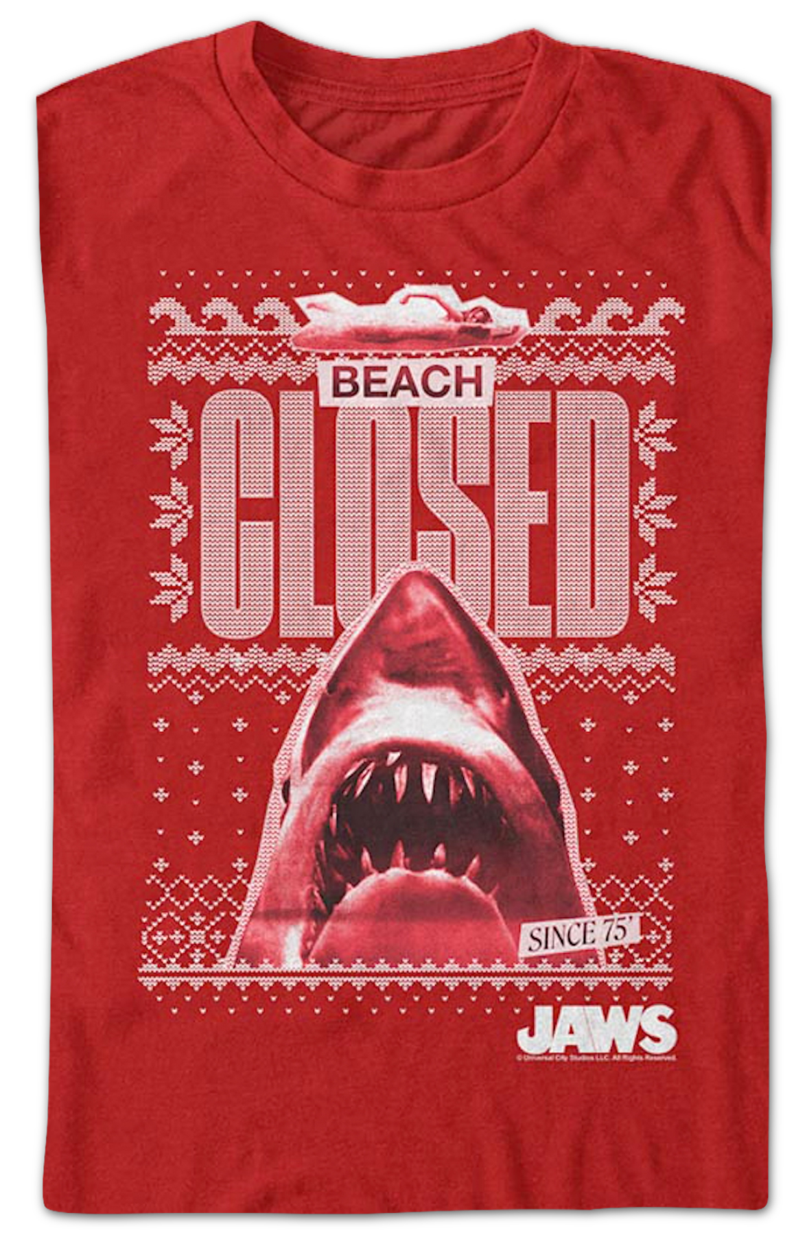 Beach Closed Faux Ugly Christmas Sweater Jaws T-Shirt Hoodie, Sweatshirt | CiraTrend.com (Image 2)