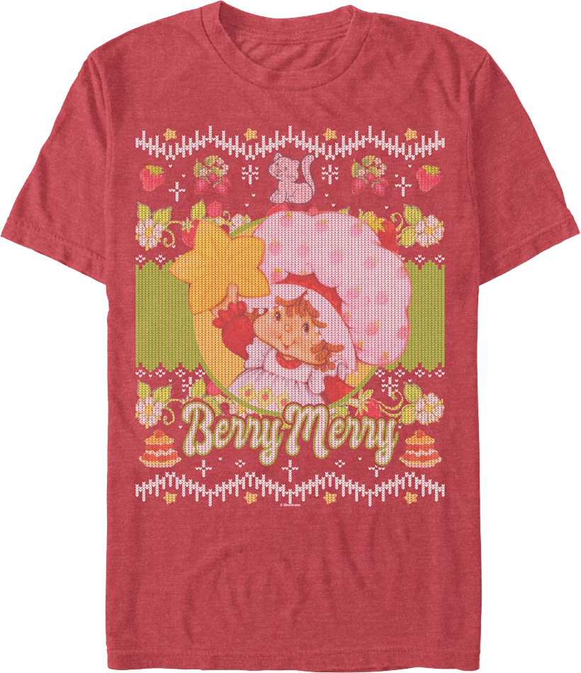 Berry Merry Faux Ugly Christmas Sweater Strawberry Shortcake T-Shirt Hoodie, Sweatshirt | CiraTrend.com (Image 1)