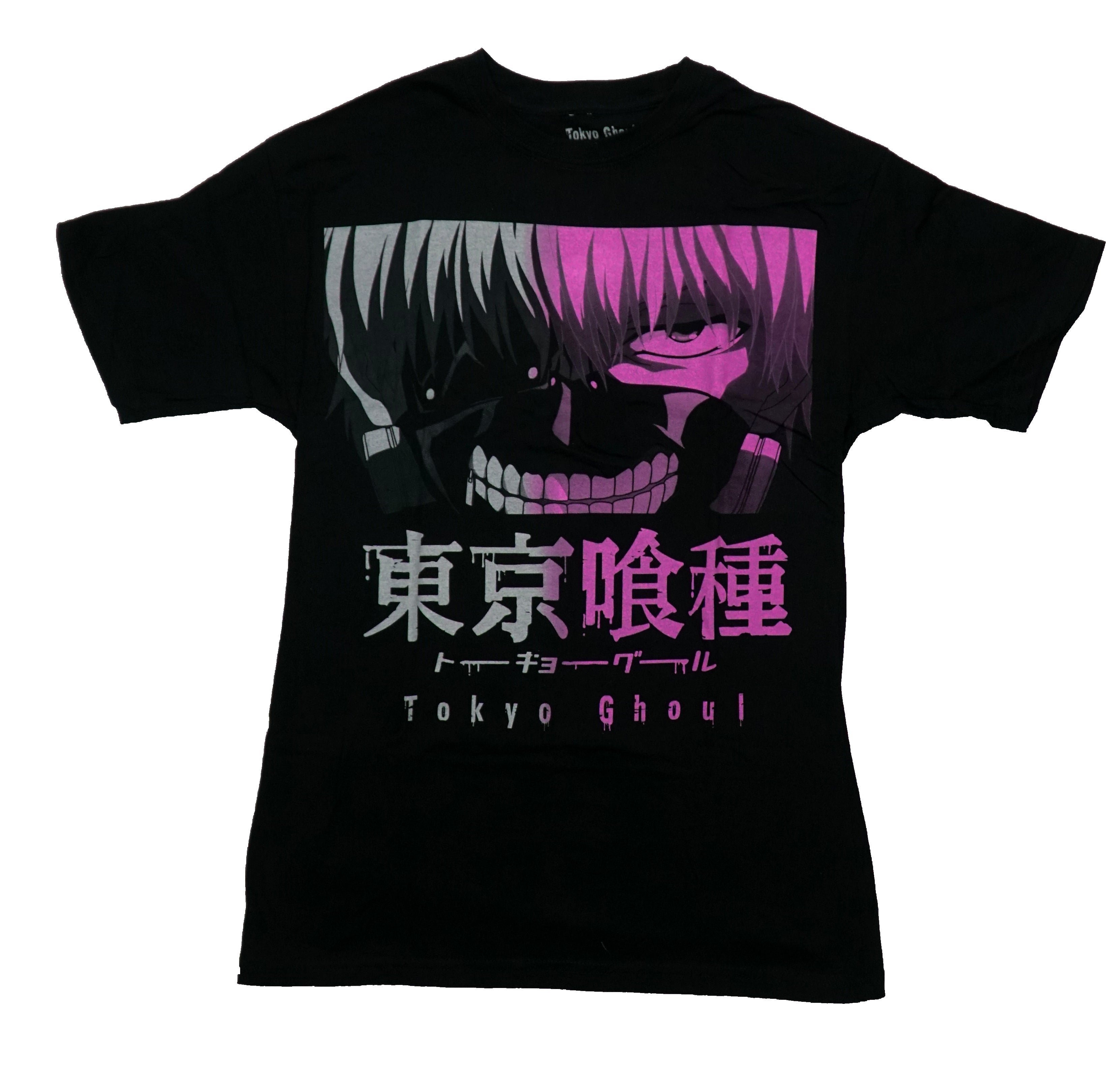 Tokyo Ghoul Mens T-Shirt - Closeup Pink Fade Face & Name in Kanji Hoodie, Sweatshirt | CiraTrend.com