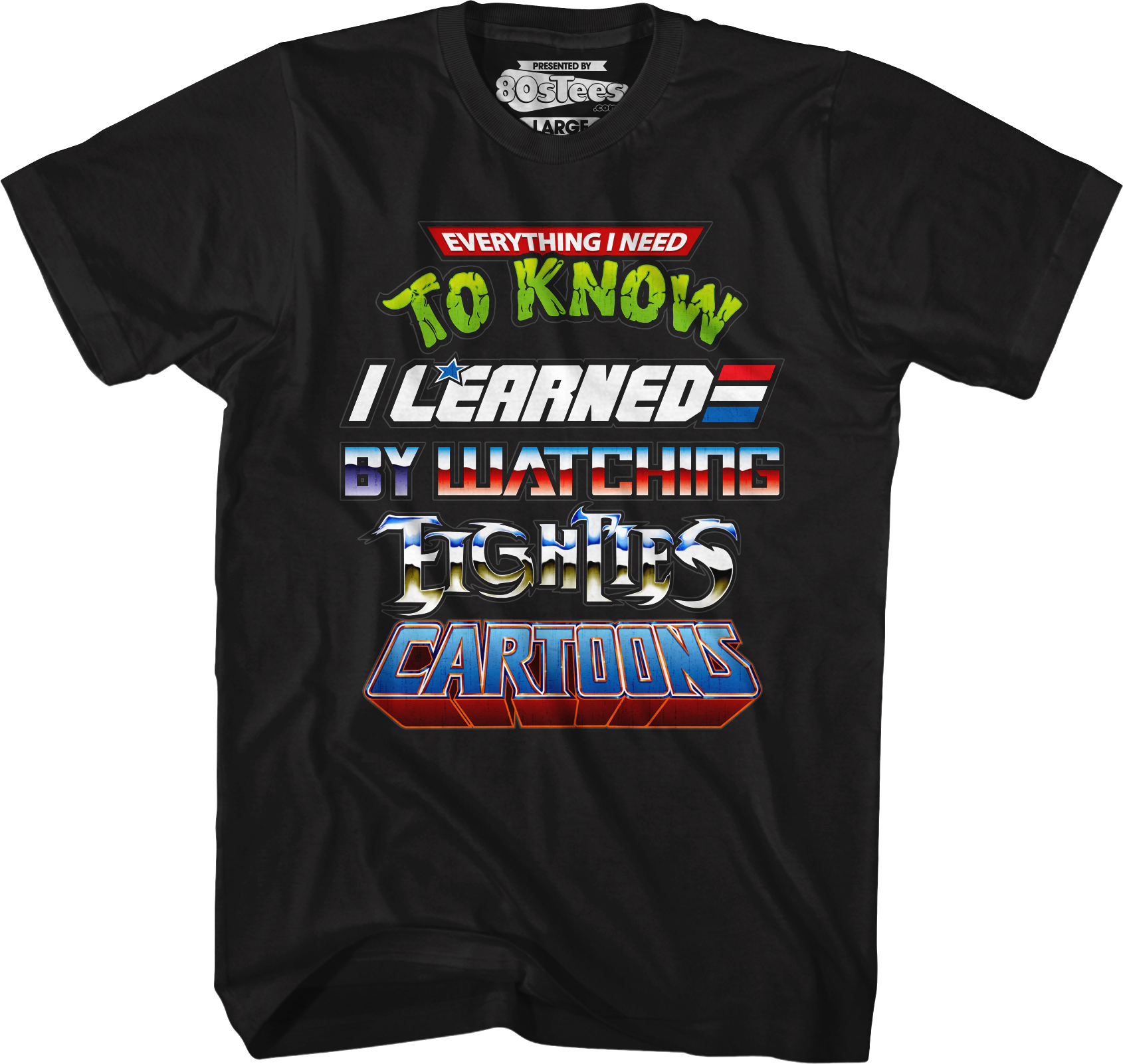 Black Everything I Need To Know Eighties Cartoons Shirt Hoodie, Sweatshirt | CiraTrend.com (Image 1)