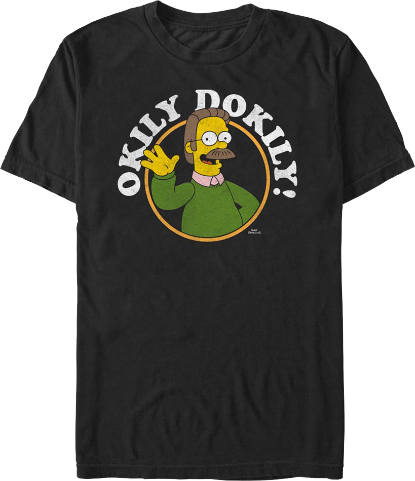 Black Ned Flanders Okily Dokily Simpsons T-Shirt Hoodie, Sweatshirt | CiraTrend.com (Image 1)