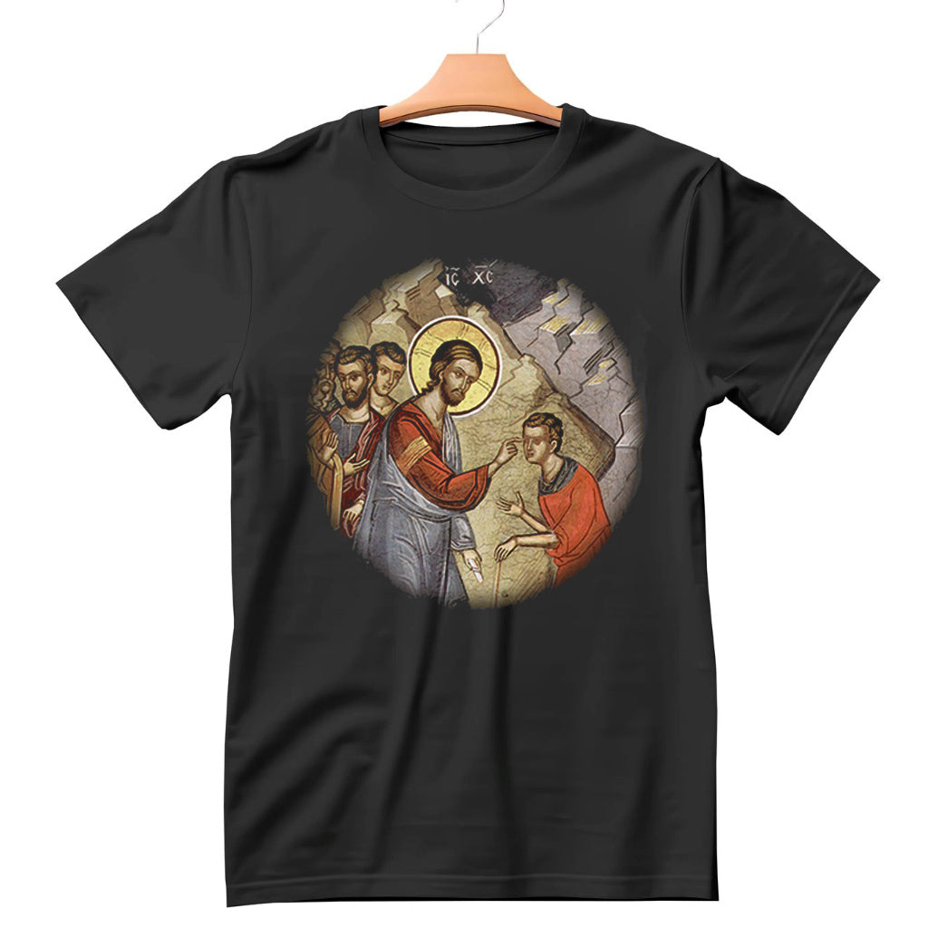 Blind Man In Temple Shirt
