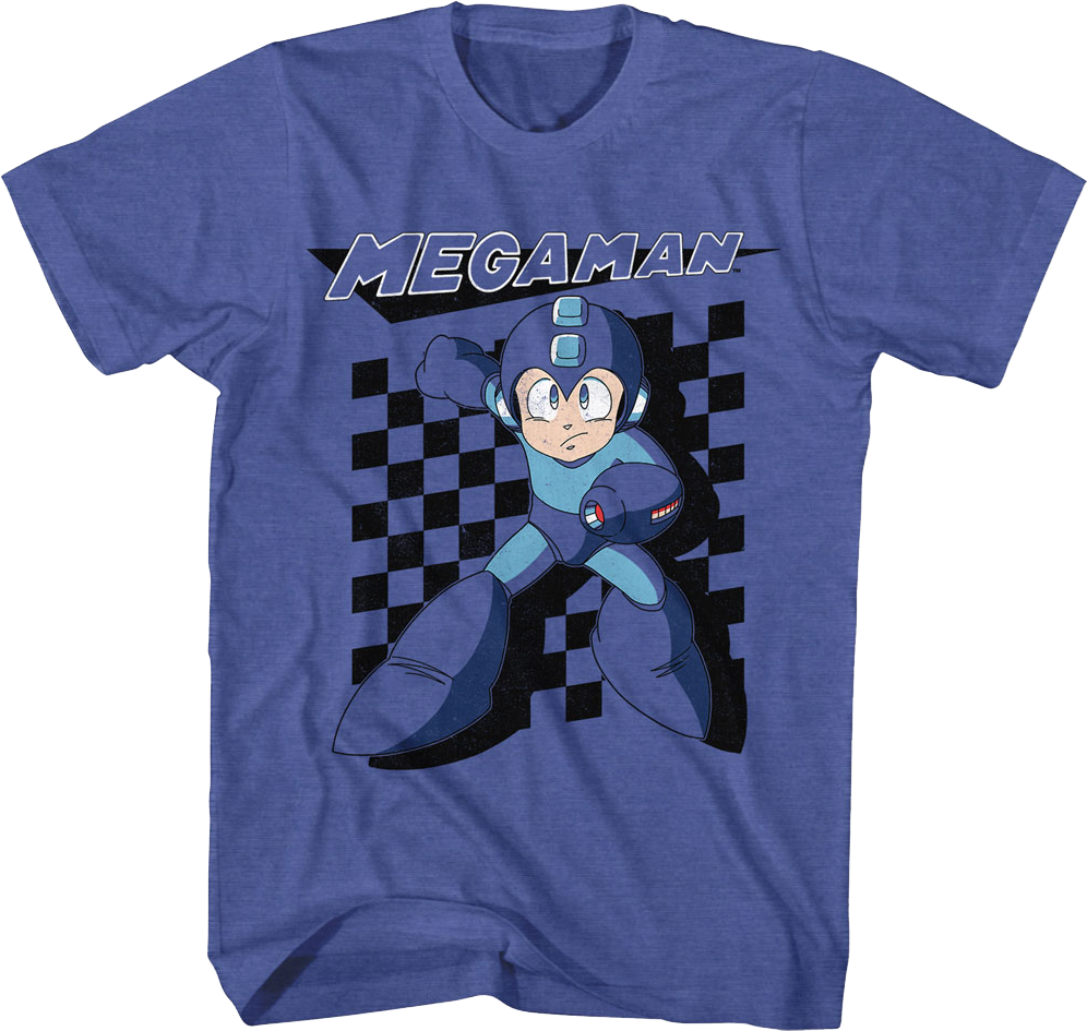 Blue Bomber Checkerboard Mega Man T-Shirt Hoodie, Sweatshirt | CiraTrend.com (Image 1)