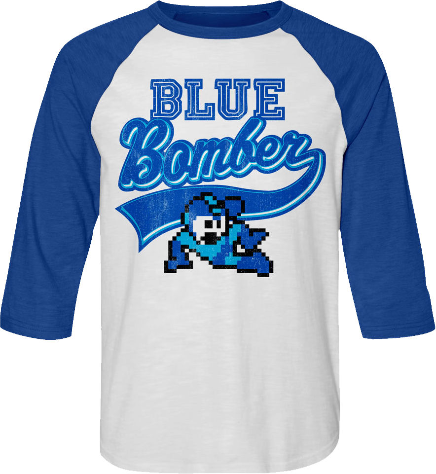 Blue Bomber Sports Logo Mega Man Raglan Baseball Shirt Hoodie, Sweatshirt | CiraTrend.com (Image 1)