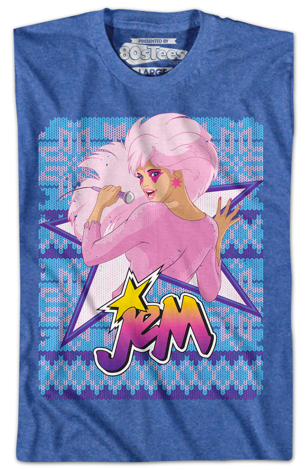 Blue Faux Knit Jem Christmas T-Shirt Hoodie, Sweatshirt | CiraTrend.com (Image 2)