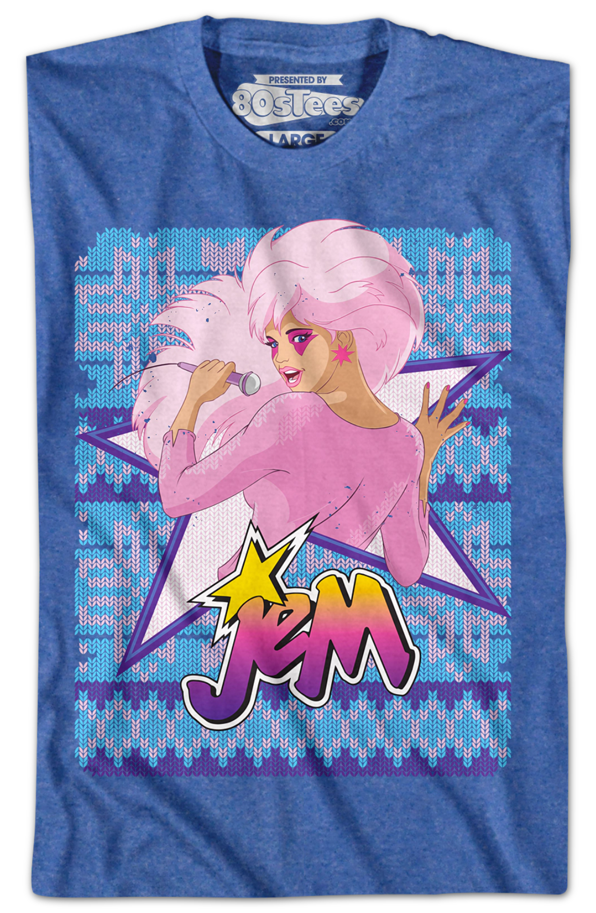 Blue Faux Knit Jem Christmas T-Shirt Hoodie, Sweatshirt | CiraTrend.com (Image 2)