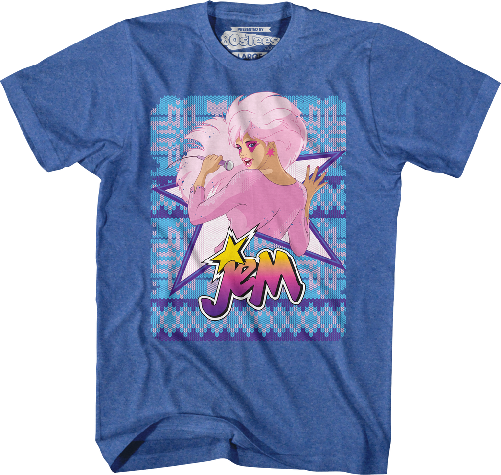 Blue Faux Knit Jem Christmas T-Shirt Hoodie, Sweatshirt | CiraTrend.com (Image 1)