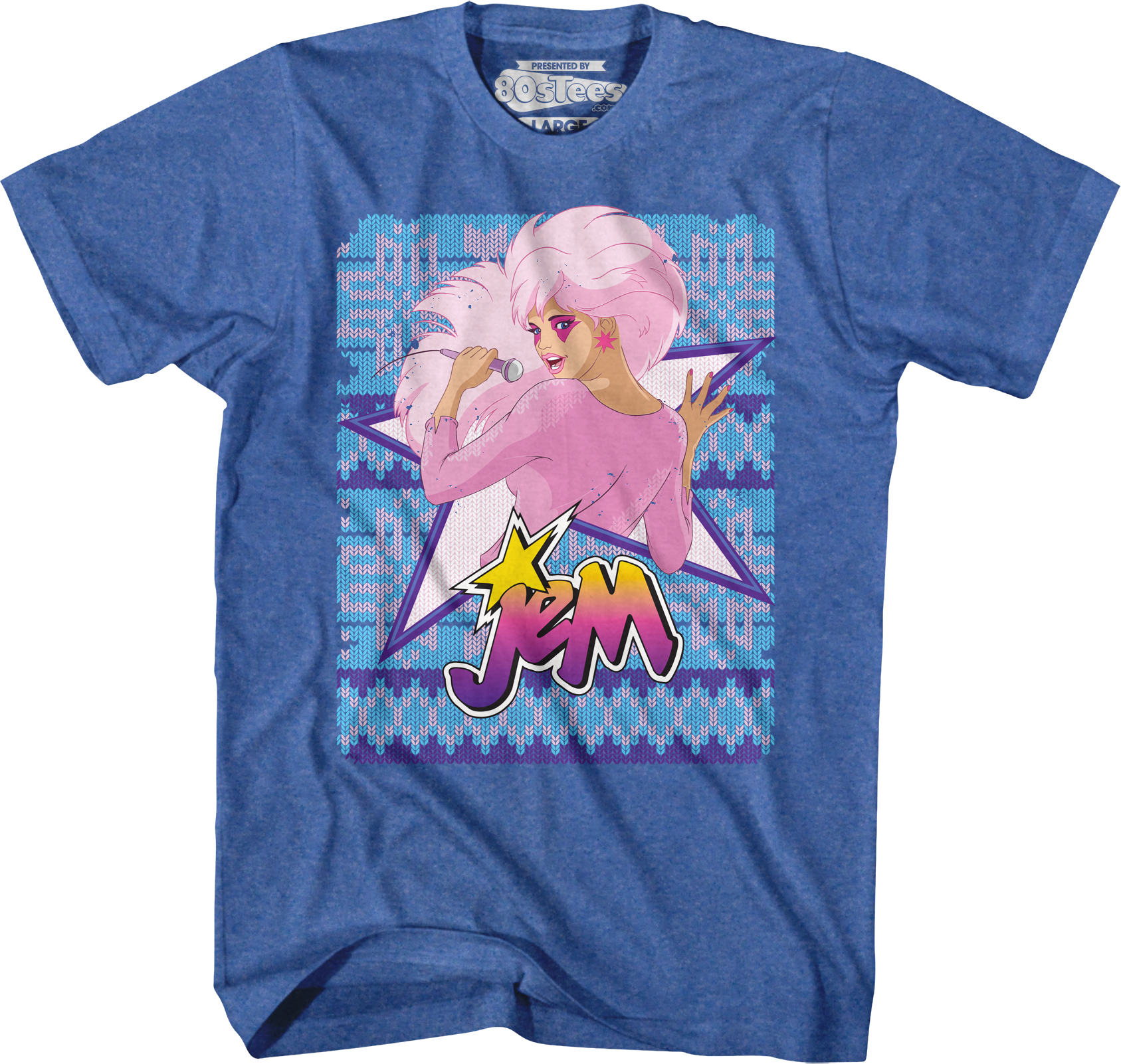 Blue Faux Knit Jem Christmas T-Shirt Hoodie, Sweatshirt | CiraTrend.com (Image 1)
