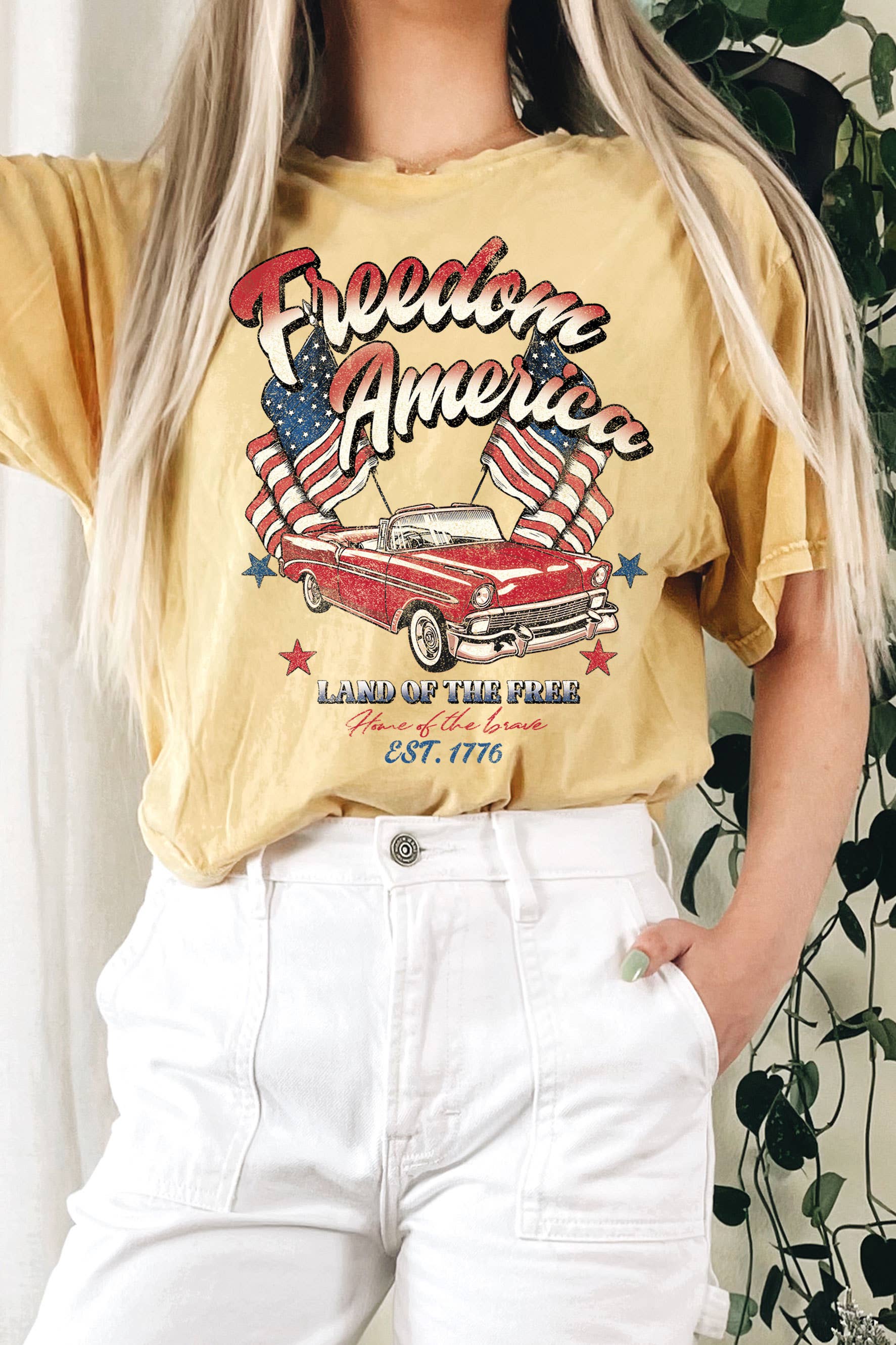Freedom America Car Mineral Graphic Long Crop Top
