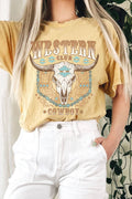 Western Cow Skull Cowboy Club Mineral Graphic Long Crop Top