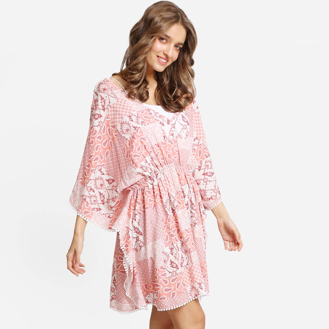 Lace Back Floral Pattern V-Neck Summer Dress