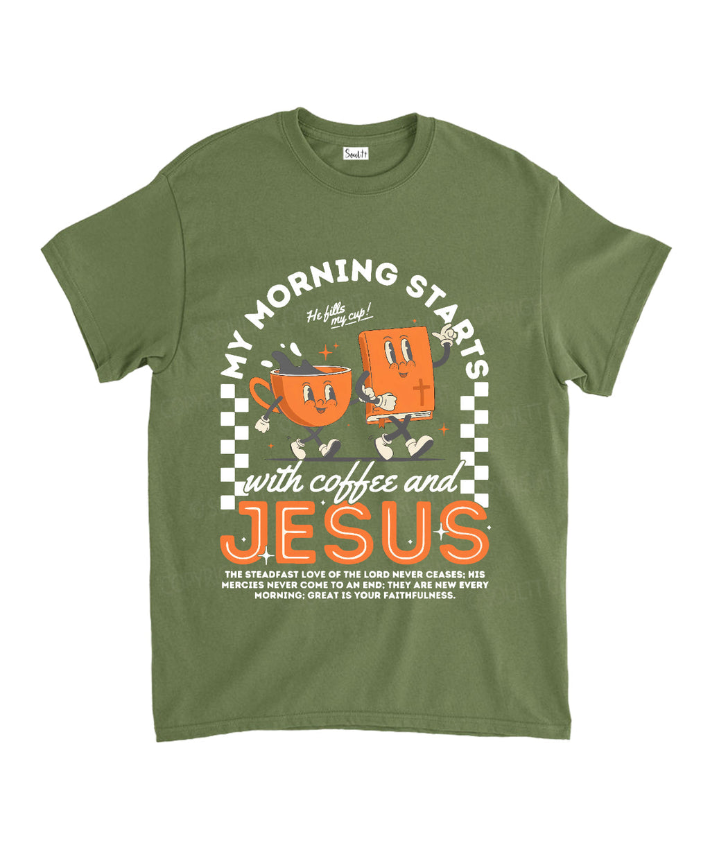 My Morning Stars With Coffee And Jesus Unisex Cotton Christian T-Shirt Hoodie, Sweatshirt | CiraTrend.com (Image 5)