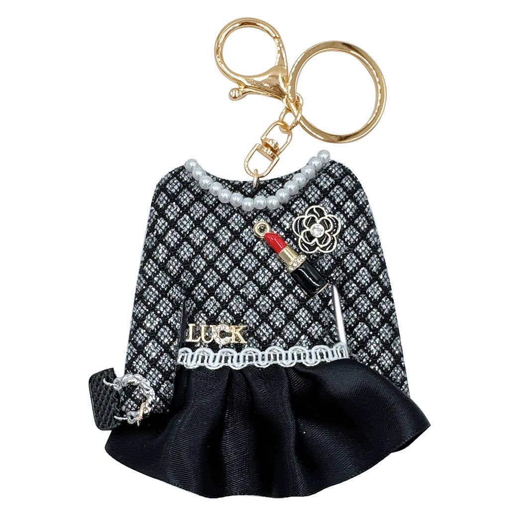 Flower Lipstick Dress Pearl Key Chain Bag Charm