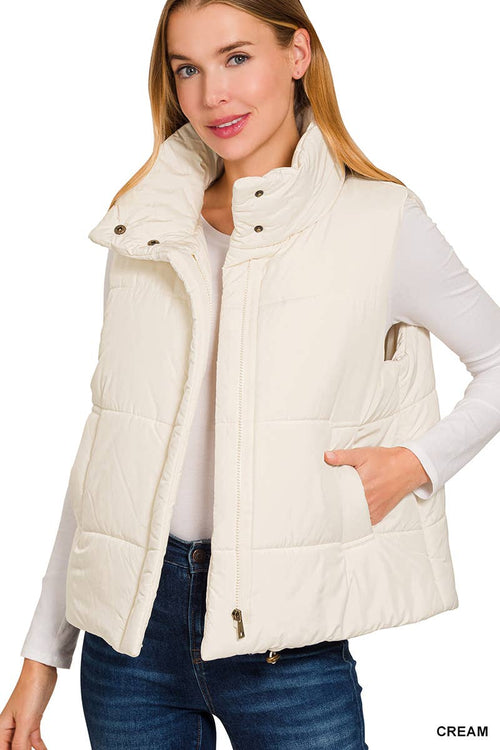 1016 High Neck Puffer Vest w/ Pockets SI-28160