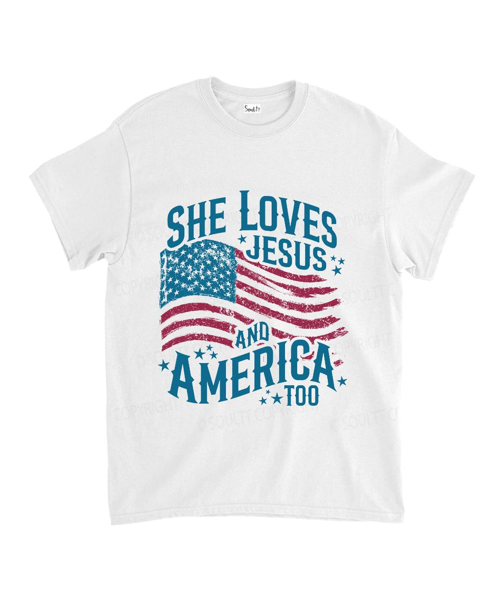 She Loves Jesus And America Unisex Cotton Christian T-Shirt Hoodie, Sweatshirt | CiraTrend.com (Image 1)