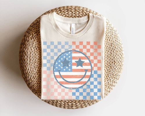 America Checkered Flag Happy Face Tee