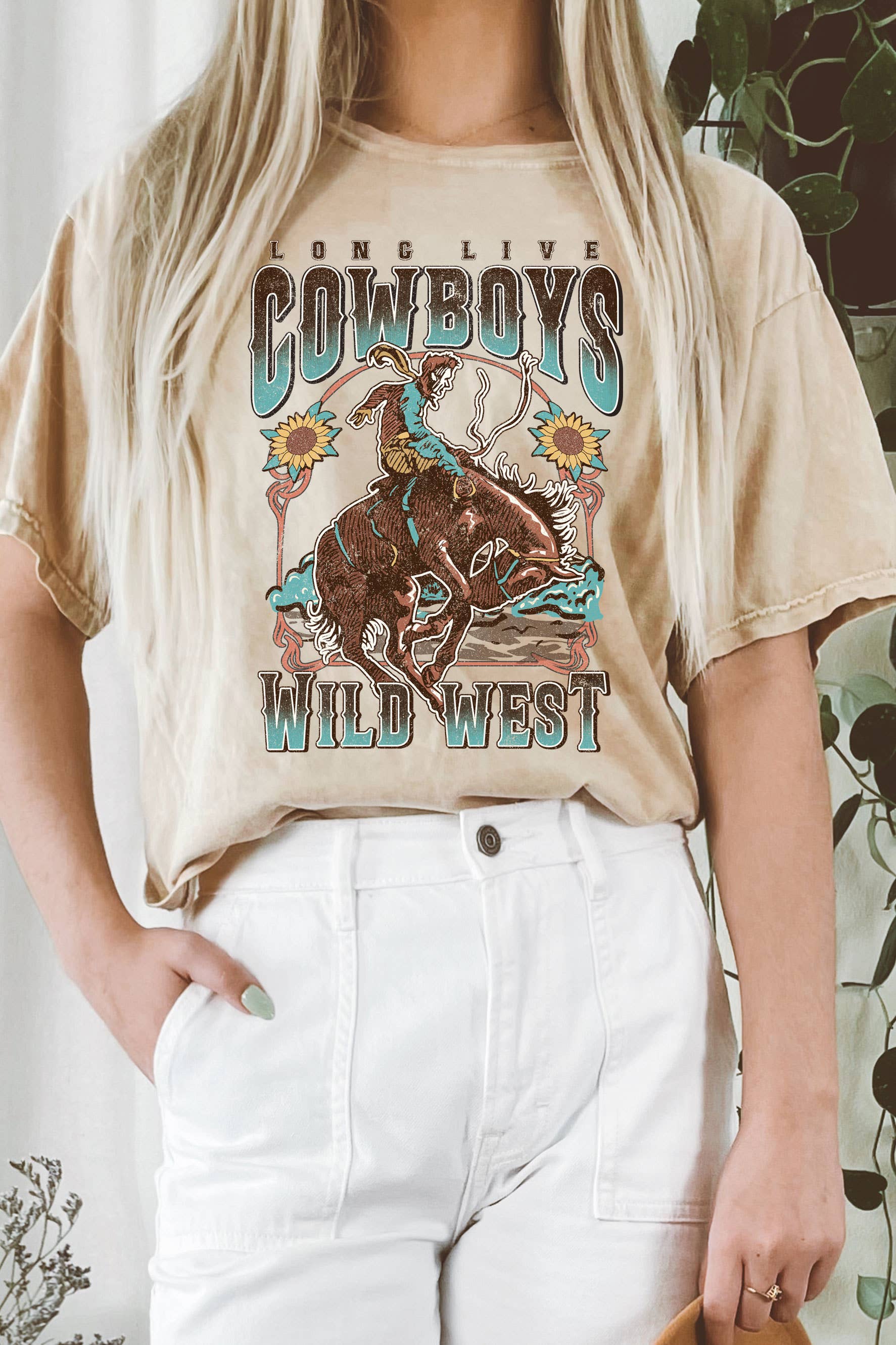 Long Live Cowboys Wild West Graphic Mineral Long Crop Top