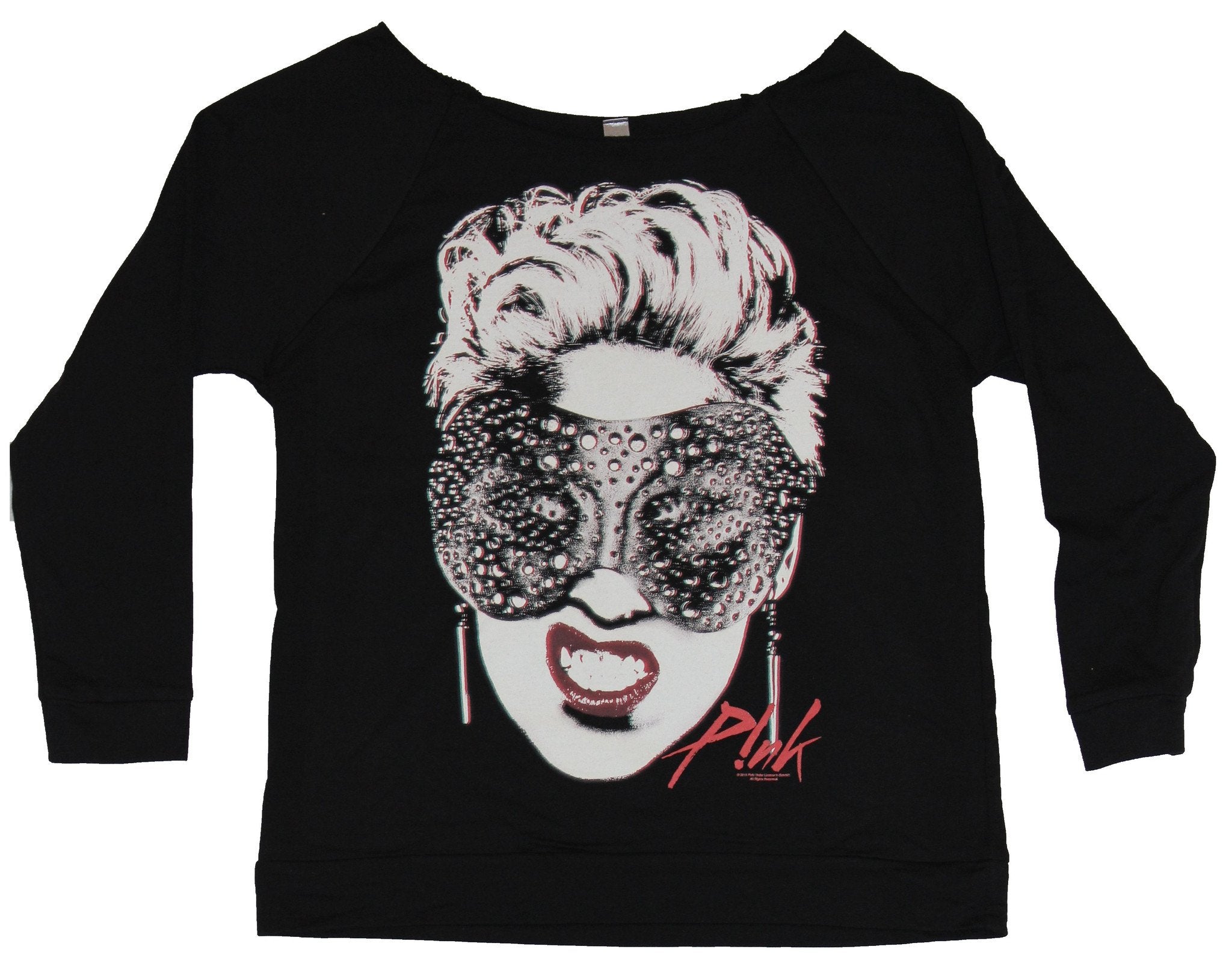 Pink Girls Juniors Long Sleeve Scoop Neck  T-Shirt - Jeweled Mask Image Hoodie, Sweatshirt | CiraTrend.com