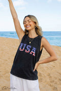 USA with Flag Pattern Mineral Graphic Tank Top