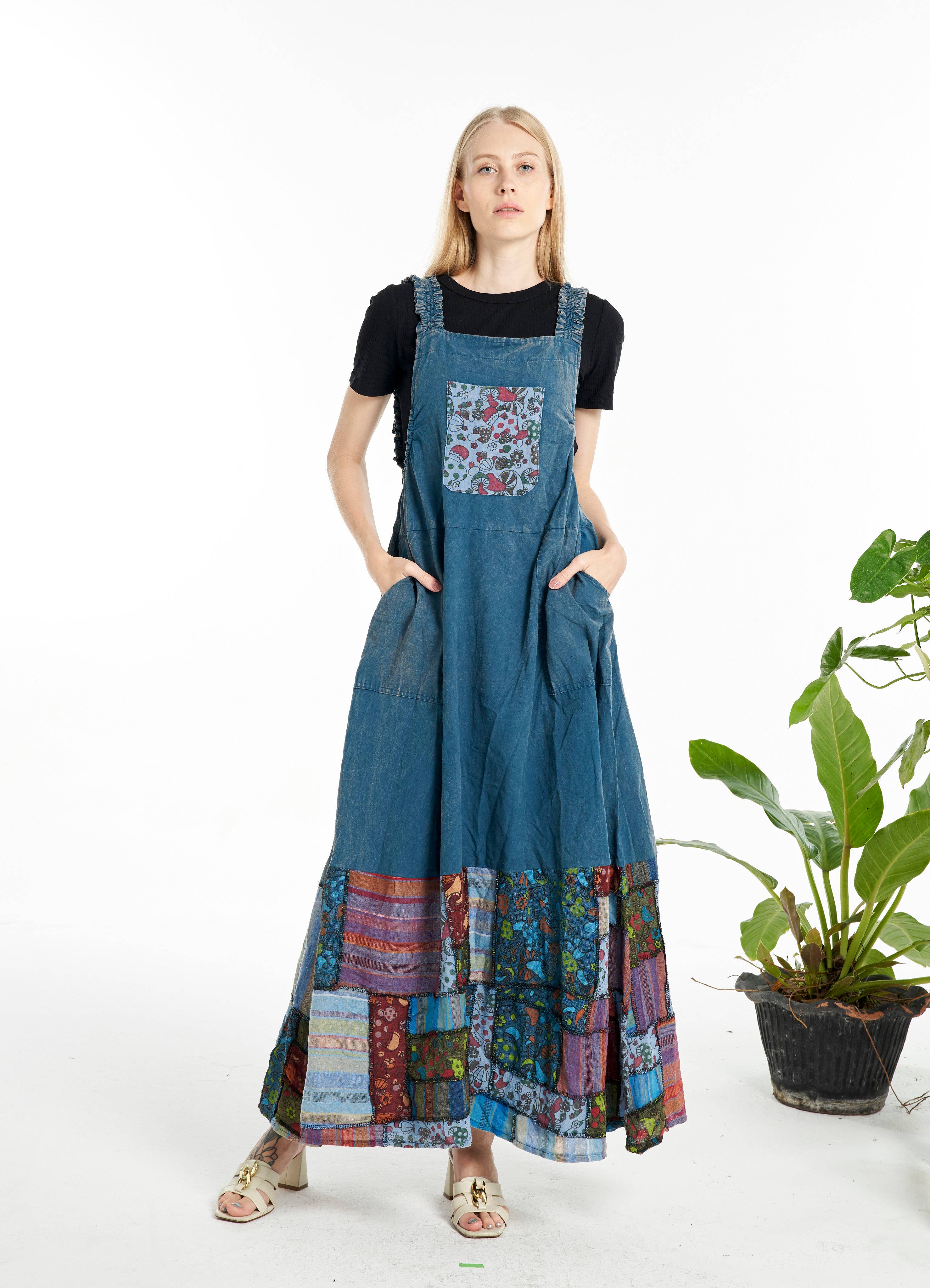 Patchwork Pinafore Dress (KT-1444)